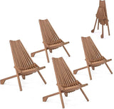 Bamboo Folding Adirondack Chairs Set of 1/2/4 Wood Folding Outdoor Chairs Weather-Resistant Patio Lounge Chairs (4)