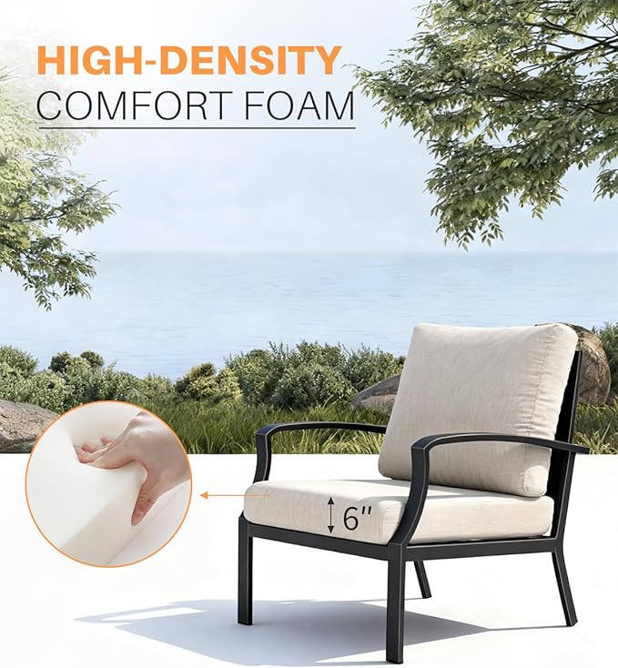 Outdoor Sofa Chair Set of 2, Never-Rust Aluminum Patio Club Chairs, Deep-Seating Patio Sofa Armchair with Thick Cushion, Outdoor Single Chairs for Garden, Deck, Indoor, Poolside, Dark Bronze