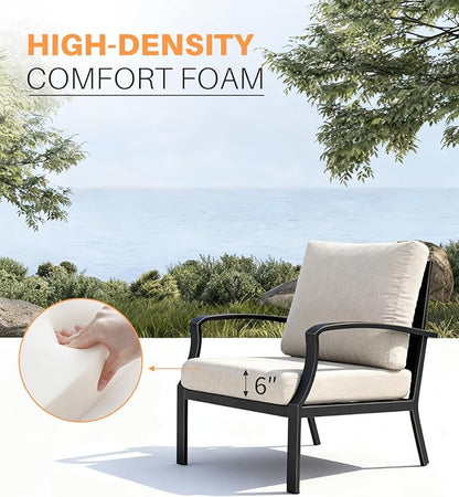 Outdoor Sofa Chair Set of 2, Never-Rust Aluminum Patio Club Chairs, Deep-Seating Patio Sofa Armchair with Thick Cushion, Outdoor Single Chairs for Garden, Deck, Indoor, Poolside, Dark Bronze