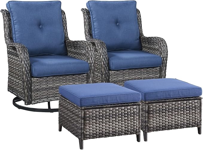 Rilyson Wicker Patio Furniture Set - 4 Piece Rattan Outdoor Sectional Conversation Sets with 2 Swivel Rocking Chairs - Photo 1