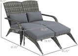 Outsunny Wicker Adirondack Chair for 2 with Cushions & Footrests, PE Rattan Double Chaise Lounge Chair - Photo 7