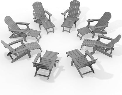 YEFU Adjustable Adirondack Chair with Retractable Ottoman Set of 8,Folding Adirondack Chair with Cup-Holder, Outdoor Chairs with Footrest,Weather Resistant Fire Pit Chairs,for Patio Lawn