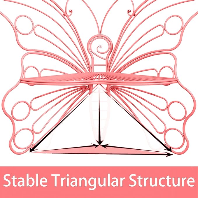 Pink Cute Butterfly Benches for Outdoors, Pretty Garden Bench & 50" Metal Outside Bench, Front Porch Benches Outdoor with Sturdy Frame for Lawn Yard Balcony (Pink)