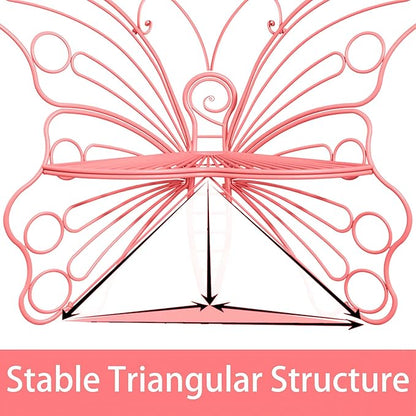Pink Cute Butterfly Benches for Outdoors, Pretty Garden Bench & 50" Metal Outside Bench, Front Porch Benches Outdoor with Sturdy Frame for Lawn Yard Balcony (Pink)