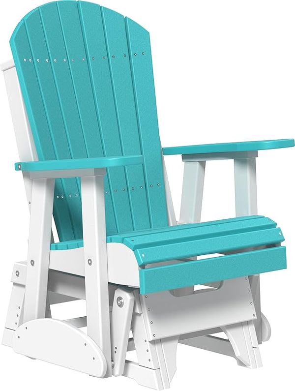 LuxCraft 2' Adirondack Glider Chair, Outdoor Patio Rocking Glider, Gliding Rocker for Outside (Aruba Blue & White) - Photo 1