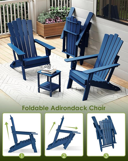 GREENVINES Folding-Adirondack-Chairs-Set-of-6 | HDPE Plastic | Throne Series | Fire Pit Chair | All Weather | for Outdoor Patio Deck Backyard Poolside | Blue