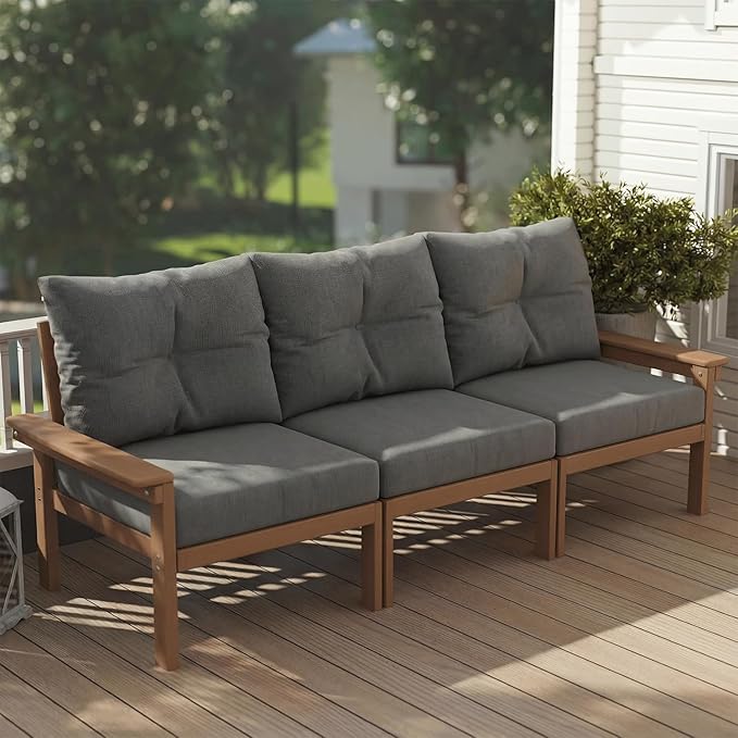 Teak HDPE Patio Sofa Set, 3-Piece Sectional Outdoor Patio Furniture Set - Photo 1