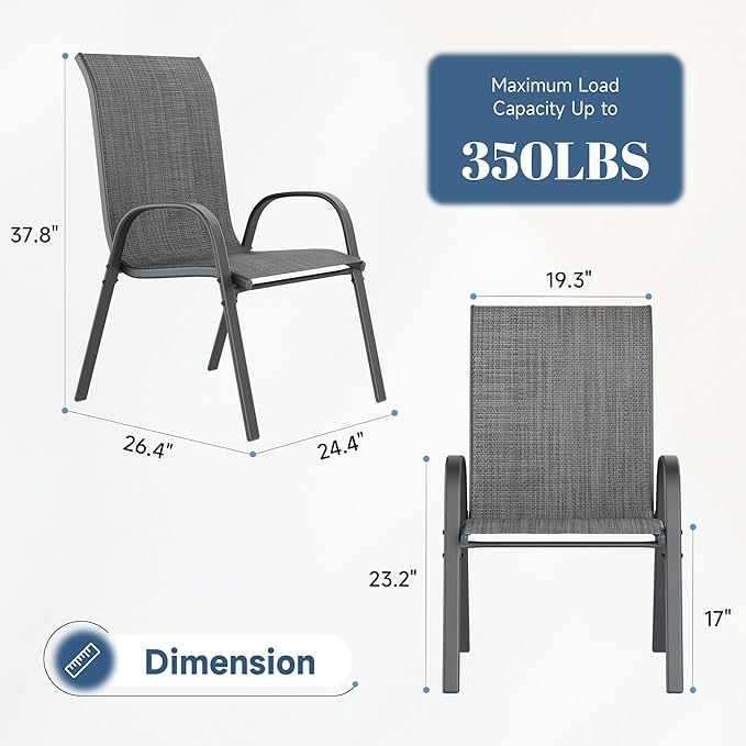 Amopatio Patio Chairs Set of 4, Breathable Garden Outdoor Furniture for Backyard Deck,Outdoor Stackable Dining Chairs for All Weather, Dark Grey
