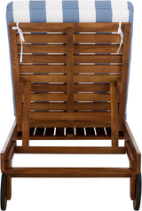 SAFAVIEH Outdoor Patio Furniture Collection - Newport Natural Solid Wood Chaise Lounge Chair with Baby Blue Stripe - Photo 8