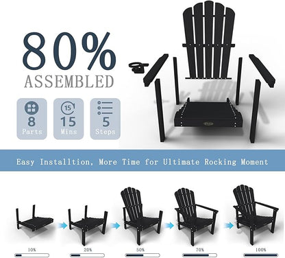 Stackable Adirondack Chair Set of 8, HDPE All-Weather Adirondack Chairs - Durable and Space Saving, Plastic Outdoor Fire Pit Chairs with Cup Holder,Black