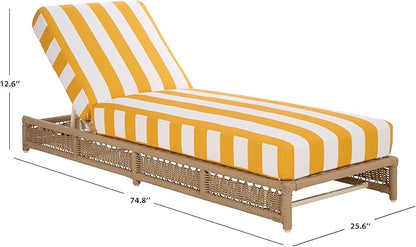 SAFAVIEH Outdoor Patio Furniture Collection – Callan Tan Rope & Yellow Stripe Cushion Lounger, Fully Assembled Outdoor Chaise, Modern Low-Profile Design (PAT7546Y)