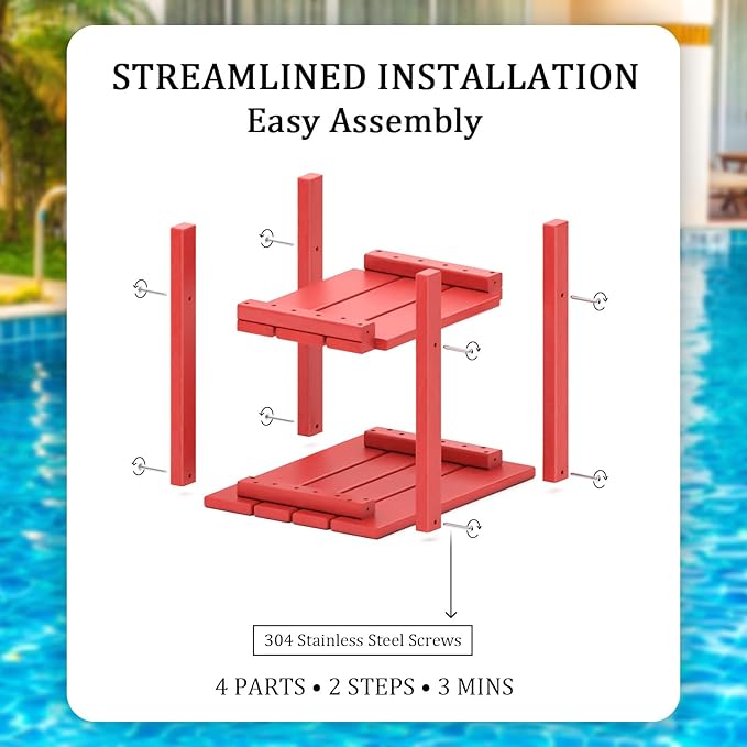 OTSUN Adirondack Outdoor Side Table, 16" HDPE Patio Side Table with Shelf, Weather Resistant Easy Maintenance for Backyard Pool Porch Garden & Lawn