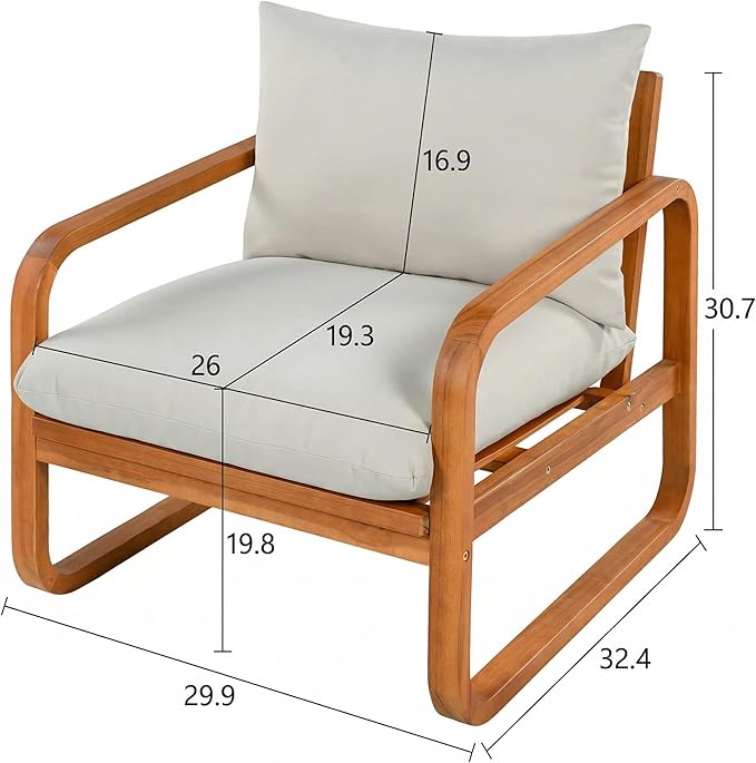 Merax Outdoor 4-Piece Acacia Wood Conversation Set - Patio 2-Seat Loveseat Sofa w/Coushion - Photo 9