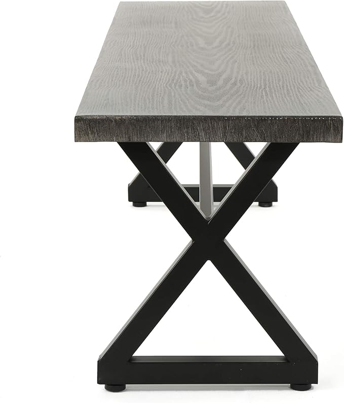 Christopher Knight Home Rolando Outdoor Aluminum Dining Bench with Steel Frame, Grey / Black