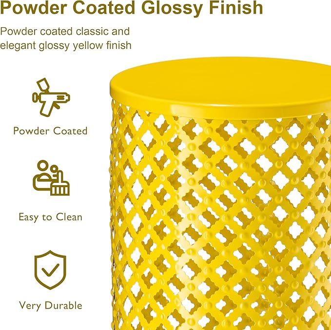 Glitzhome Outdoor Side Table Set of 2, Decorative Garden Stool for Patio Heavy Duty Metal Frame Accent Table Modern End Table, Yellow