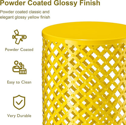 Glitzhome Outdoor Side Table Set of 2, Decorative Garden Stool for Patio Heavy Duty Metal Frame Accent Table Modern End Table, Yellow