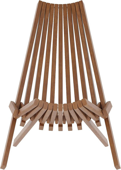 Flash Furniture Delia Commercial Indoor/Outdoor Wood Folding Chair, Low Profile Lounge for Patio, Porch, or Garden, Versatile Weather-Resistant Acacia Wood, Brown