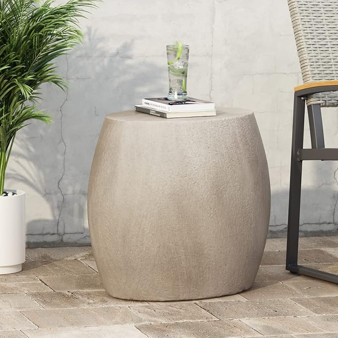 Richie Outdoor Lightweight Concrete Side Table, Light Gray - Photo 2