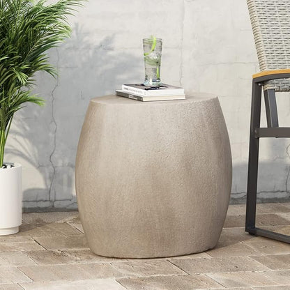 Richie Outdoor Lightweight Concrete Side Table, Light Gray