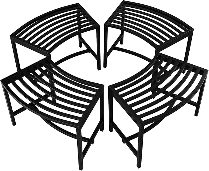 VINGLI Outdoor Metal Curved Bench, Weatherproof Fire Pit Bench Set of 4, Heavy Duty Steel Backless Benches - Photo 1