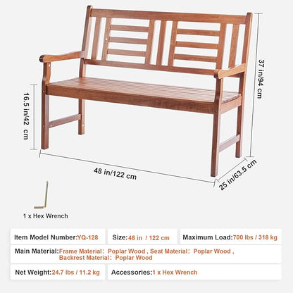 Happybuy 48-Inch Outdoor Bench - Wood Garden Bench for Outdoors with Backrest and Armrests, 700 lbs Capacity for Garden, Park, Yard, Front Porch