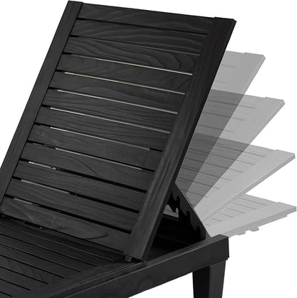 Sunnydaze 5-Position Outdoor Adjustable Chaise Lounge Chair - UV- and Weather-Resistant Polypropylene Resin - Wood-Look Design - Black - Set of 2