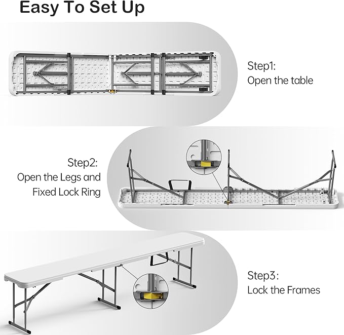 6 Foot Folding Bench, Portable Plastic Folding Bench Seat, Foldable Seat for Indoor Outdoor Picnic Camping Dining, Soccer Garden Multipurpose Entertaining Activities, White