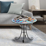 Mosaic Side Table Outdoor, 18 Inch Metal Accent Table, Indoor Small Round End Tables - Photo 7