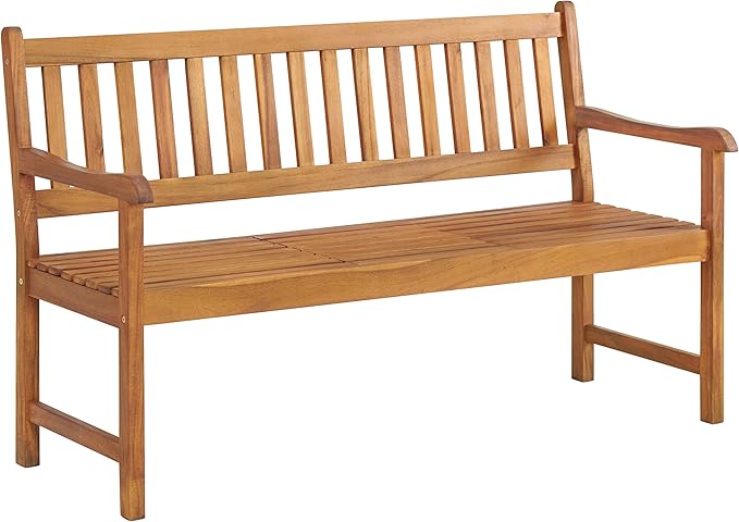Bristol Two-Seat Outdoor Bench with Pop-Up Center Table, Weather-Resistant Acacia Wood, Natural Finish, Ideal for Patio, Porch, or Garden, Dimensions: 60 in. W x 26 in. D x 37 in. H