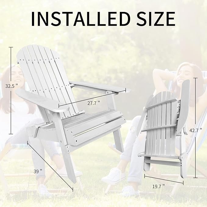 YRLLENSDAN Folding Adirondack Chair - Weather Resistant Plastic Outdoor Chairs for Patio, Lawn, Garden, or Fire Pit - Cozy Plastic Adirondack Chair for Outside Seating (1, White)