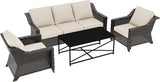 4 Pieces Outdoor Conversation Furniture Set - 77" Patio Sofa, 2 Wicker Armchairs, 1 Metal Coffee Table - Photo 4