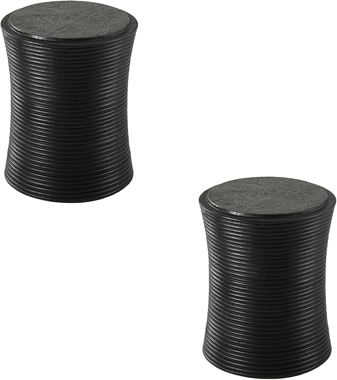 COSIEST Set of 2 Outdoor Side Table Black, Round MgO Concrete Side Table - Photo 1