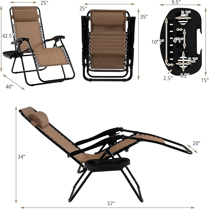Tangkula Zero Gravity Chair, Folding Patio Lounge Chair Adjustable Outdoor Recliner with Cup Holder - Photo 3