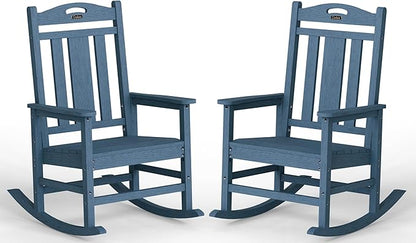 Ciokea Oversized Outdoor Rocking Chairs Set of 2, 380lbs Heavy-Duty Large Patio Rocker, High Back Cozy Porch Chairs, Weather Resistant Patio Rocking Chairs for Outside, Fire Pit, Deck, Slate Blue