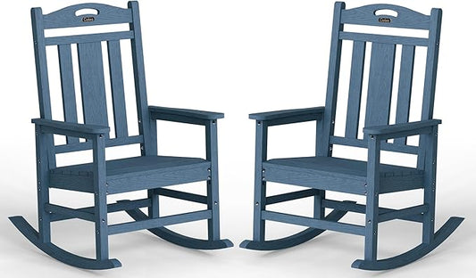 Ciokea Oversized Outdoor Rocking Chairs Set of 2, 380lbs Heavy-Duty Large Patio Rocker, High Back Cozy Porch Chairs, Weather Resistant Patio Rocking Chairs for Outside, Fire Pit, Deck, Slate Blue