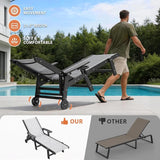 Outdoor Chaise Lounge Chair with Textilene Surface, 5-Position Adjustable Pool Lounge Chair with Wheels & Cup Holder - Photo 4