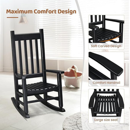 Outvita Wood Children's Rocking Chair, Perfect for Indoor or Outdoor All-Weather Wooden Porch Rocker for Garden, Yard, and Balcony, Patio Rocking Chair Suitable for Kids Ages 6-10(Black)