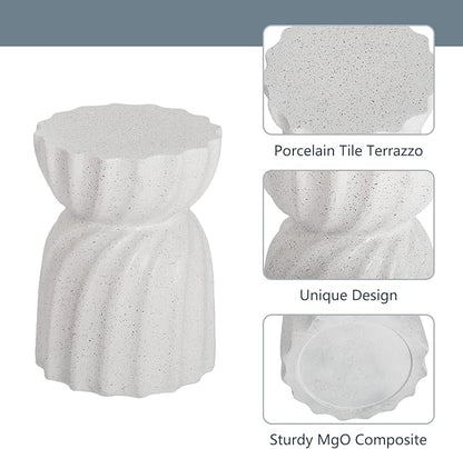 COSIEST Outdoor Side Table, Concrete Contemporary Lightweight Accent Table, Patio Side Tables End Table, Outdoor Accent Side Table for Livingroom, Garden, Hourglass, Graphite-Like White