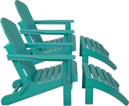WestinTrends Malibu Outdoor Lounge Chair Set, 4-Pieces Adirondack Chair Set of 2 with Ottoman, All Weather Poly Lumber Patio Lawn Folding Chair for Outside Pool Beach, Turquoise