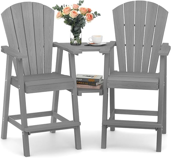 Ciokea Tall Adirondack Chairs Set of 2, HDPE Outdoor Adirondack Bar Stools with Double Connecting Tray - Photo 1