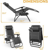 Greesum Zero Gravity Chairs Set of 2 Adjustable Steel Mesh Recliners Beach Deck Lawn Camping Patio Foldable Lounge - Photo 3