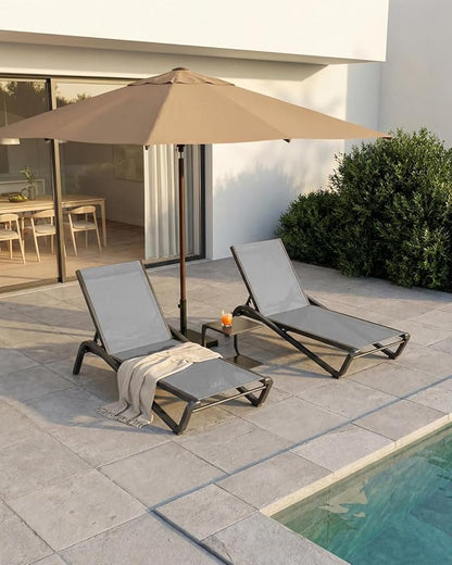 Lounge Chair Set of 4, Aluminum Chaise Lounge Outdoor, Lightweight Lounge Chairs for Outside with 5 Adjustable Backrest, Pool Lounger for Poolside, Beach, Balcony, Deck (Grey)