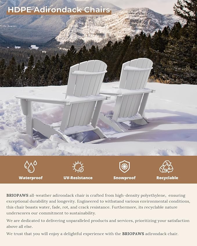 BRIOPAWS Adirondack-Chairs-Set of 2 | Fire Pit Chair | Oversized | HDPE Plastic | Weather Resistant | for Deck Outdoor Poolside Campfire | White
