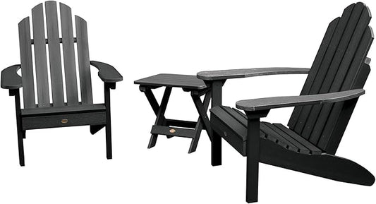 highwood Classic Westport Adirondack Chairs with Side Table, Black