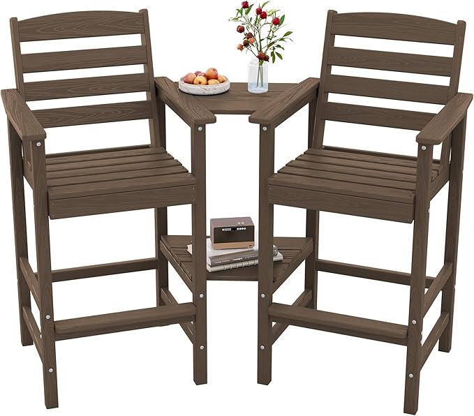SERWALL Tall Adirondack Chairs Set of 2 with Connecting Table, Coffee