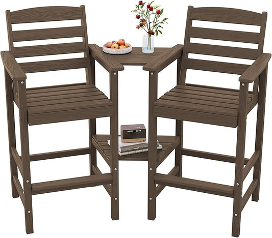 SERWALL Tall Adirondack Chairs Set of 2 with Connecting Table, Coffee