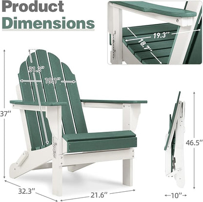 Aoodor HDPE Outdoor All-Weather Folding Adirondack Chair for Patio, Garden, Backyard, Lawn, Fire Pit, Green