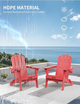 Folding Adirondack Chair, Wooden Textured Plastic Adirondack Chairs with 2 Cup Holder - Photo 7