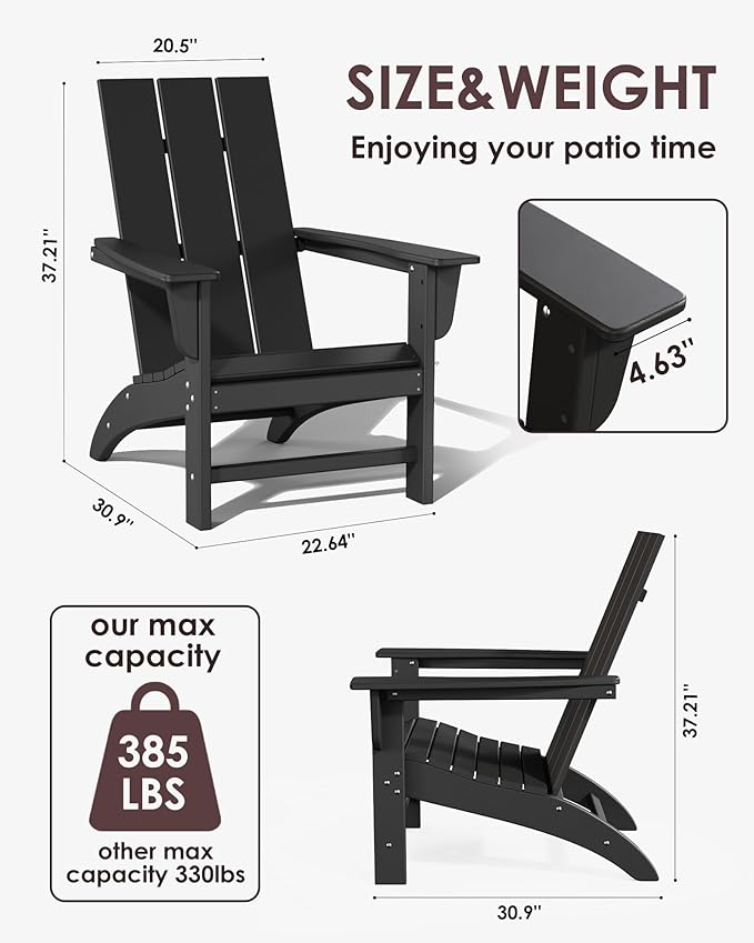 Poly Lumber Adirondack Chair, All-Weather Resistant Outdoor Patio Chairs, Look Like Wood - Photo 3