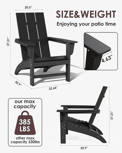 Poly Lumber Adirondack Chair with Cup Holder, All-Weather Resistant Outdoor Patio Chairs, Look Like Wood, Pre-Assembled Outdoor Fire Pit Chair for Pool, Deck, Backyard, Garden, Black